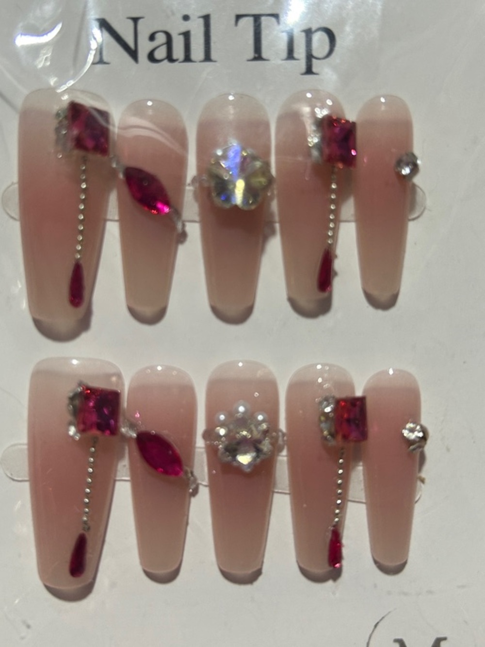 Embellished Pink Press-On Nails with Pink Gems